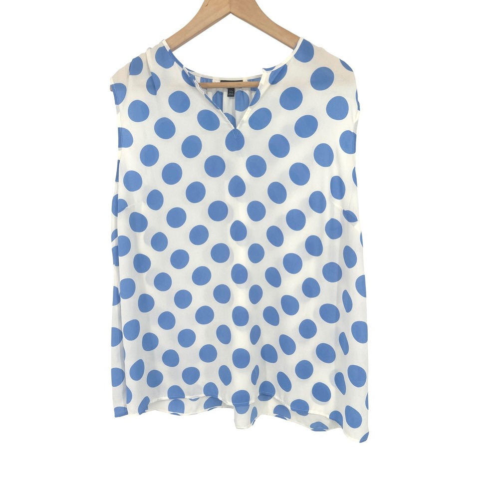 Talbots Sleeveless Top Womens 2XP Blue Polka Dot V-Neck Chiffon Shell Retro